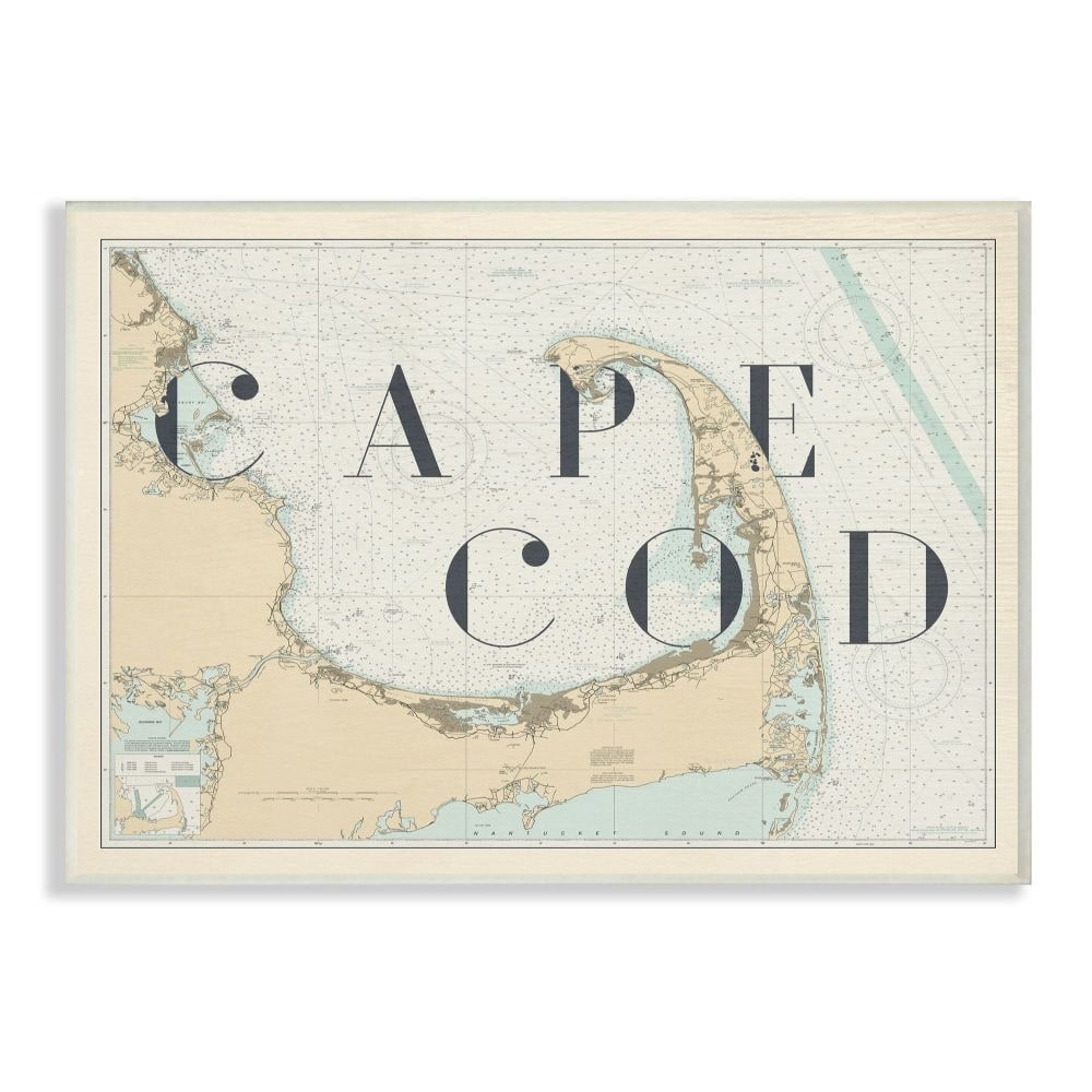 Stupell Cape Cod Beach Vintage Map Word Design Wood Wall-image