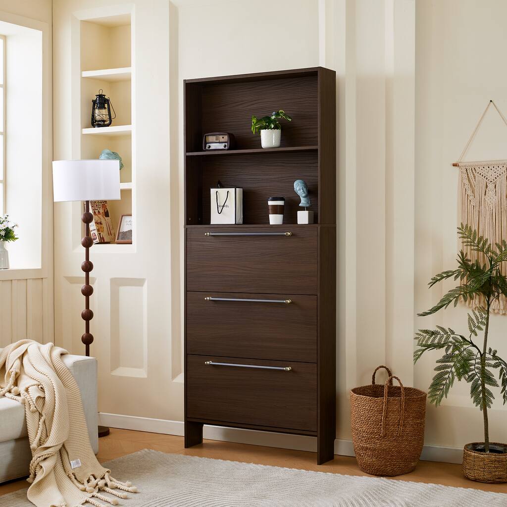 78.75'' Tall Narrow Dark Wood Storage Cabinet with Flip Drawers