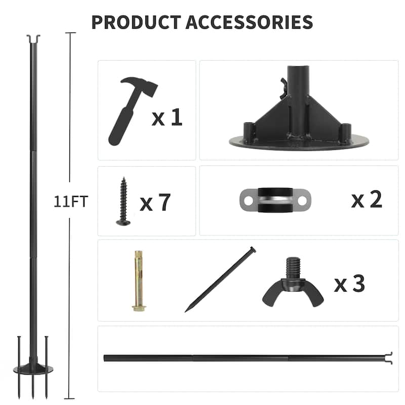 String Light Poles with Hook for Hanging String Lights for Garden Party Patio Christmas Wedding - Black
