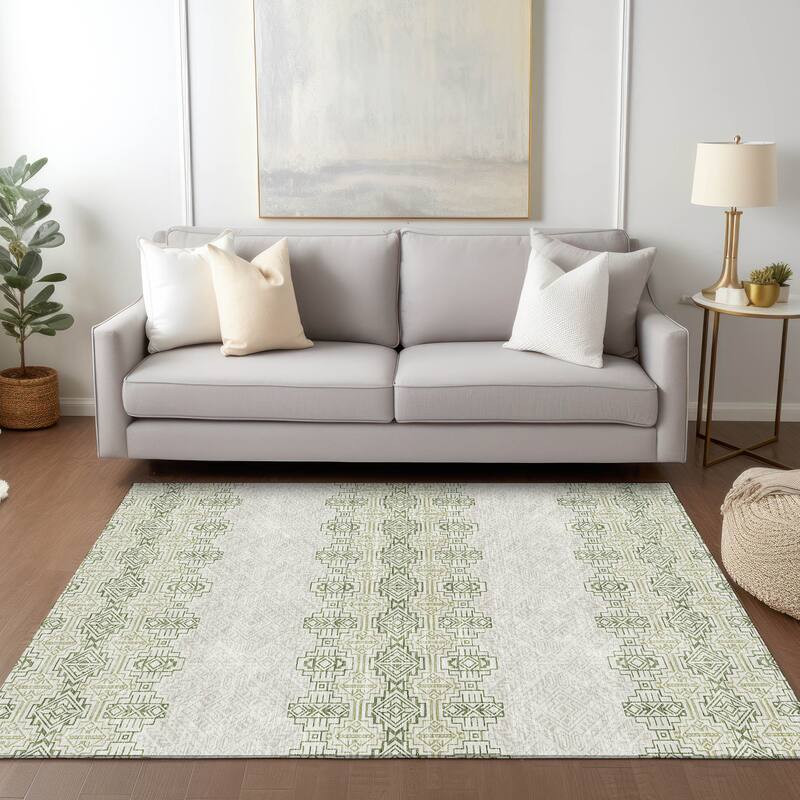 Machine Washable Indoor/ Outdoor Moroccan Boho Chantille Rug