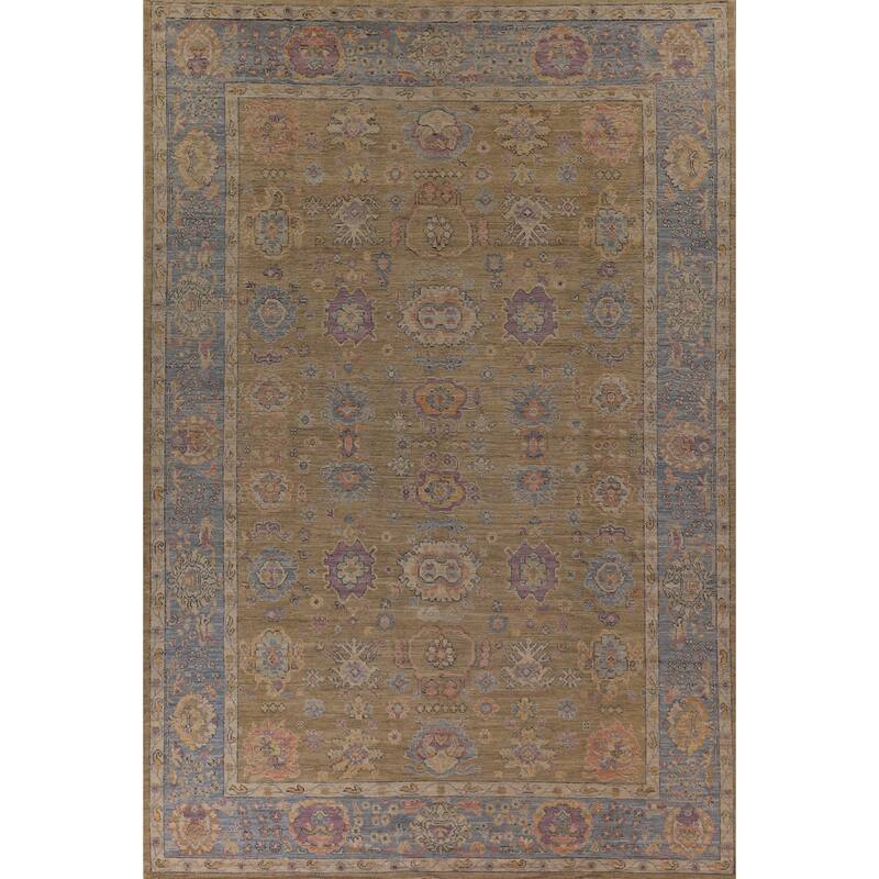 Vegetable Dye Floral Oushak Large Rug Hand-Knotted Wool Carpet - 9'10" x 13'6"