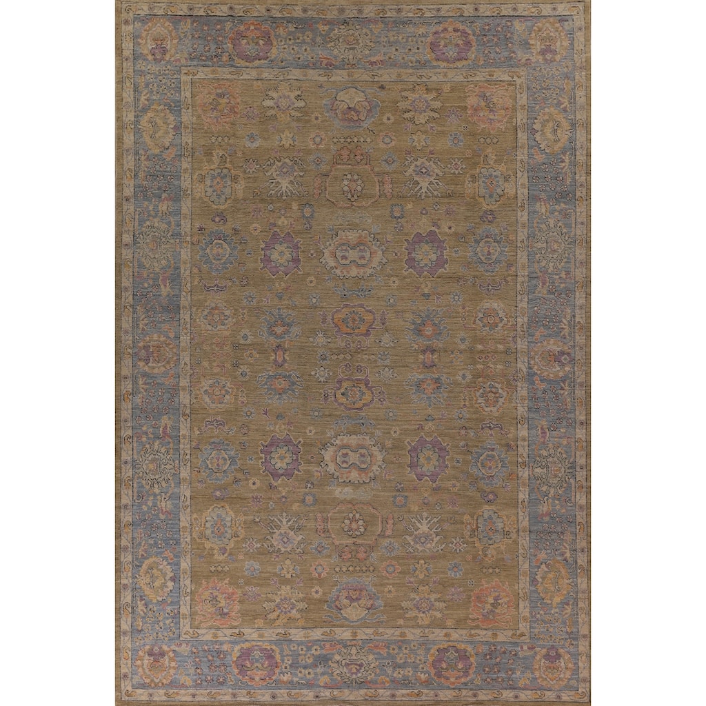 Vegetable Dye Floral Oushak Large Rug Hand-Knotted Wool Carpet - 9'10" x 13'6"