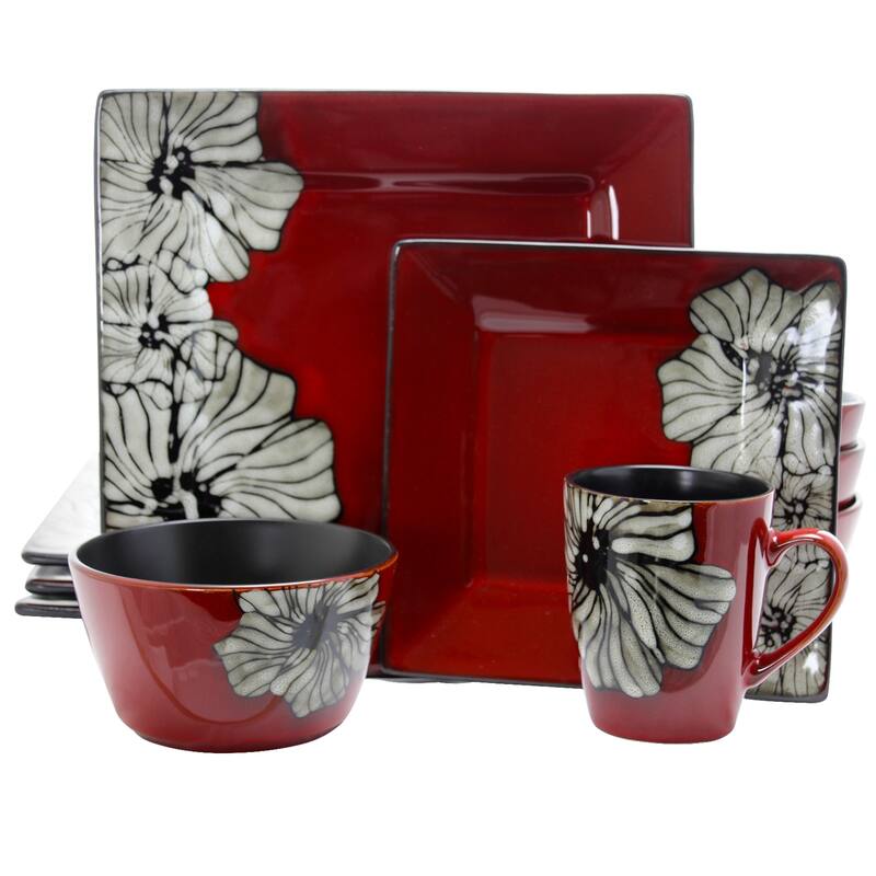 Dinnerware 16 Piece Set in Cherry Red with White