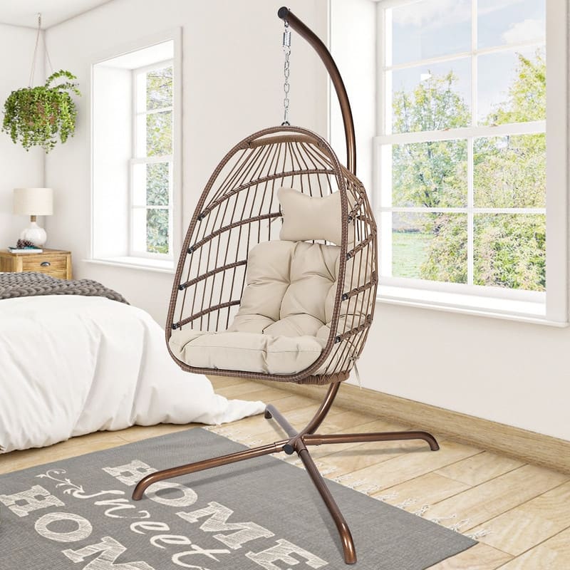 FINCATI Outdoor Oversized Luxury Hanging Egg Chair with Stand, 350 lbs Indoor Egg Swing Chair with Stand, Egg Chair Outdoor