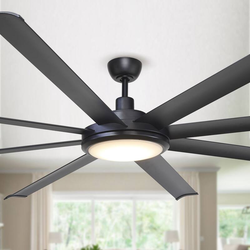 75-inch Black 8-Blade Aluminum Ceiling Fan with Remote and Light - 75 in - Matte Black