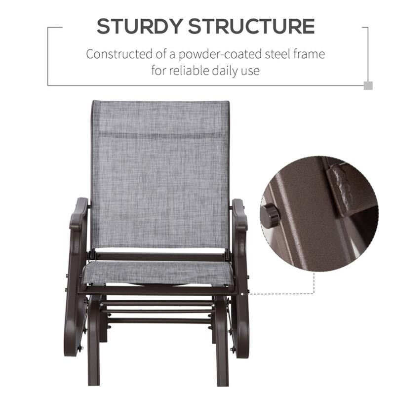 Outdoor Patio Glider Chair with Breathable Mesh Seat and Powder Coated Steel Frame for Garden and Porch