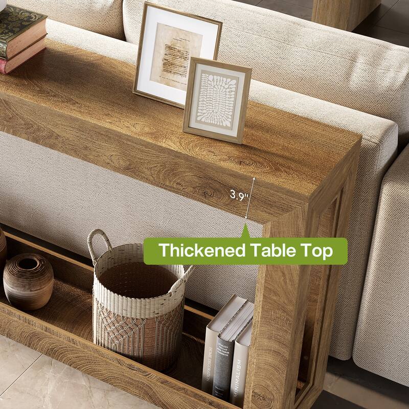 Industrial 2-Tier Console Table Behind Sofa Couch for Entryway Living Room