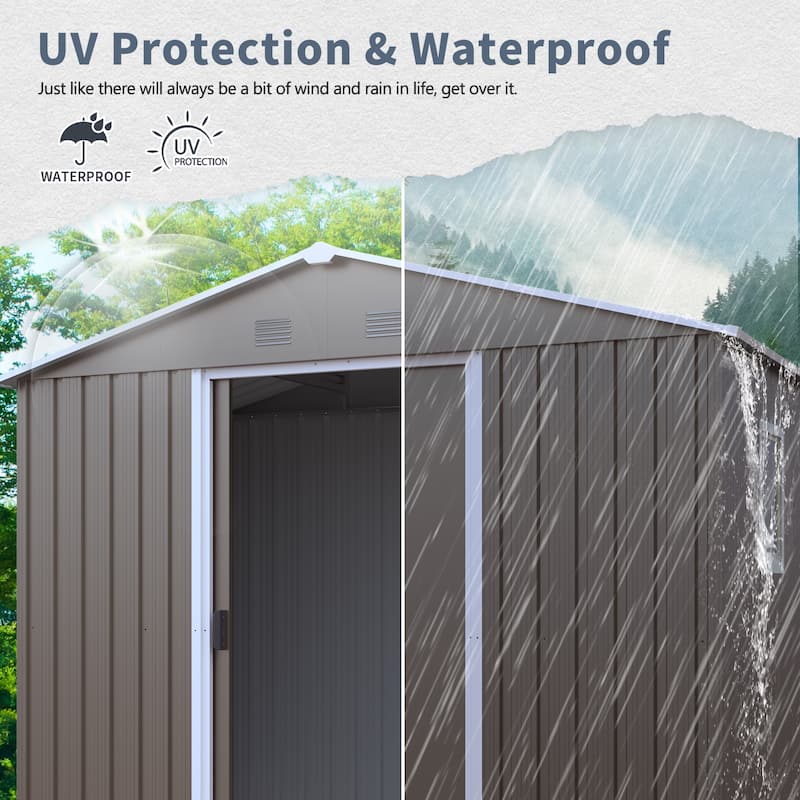 GDF Studio - Verdell Outdoor Metal Storage Shed with Window and Metal Foundation