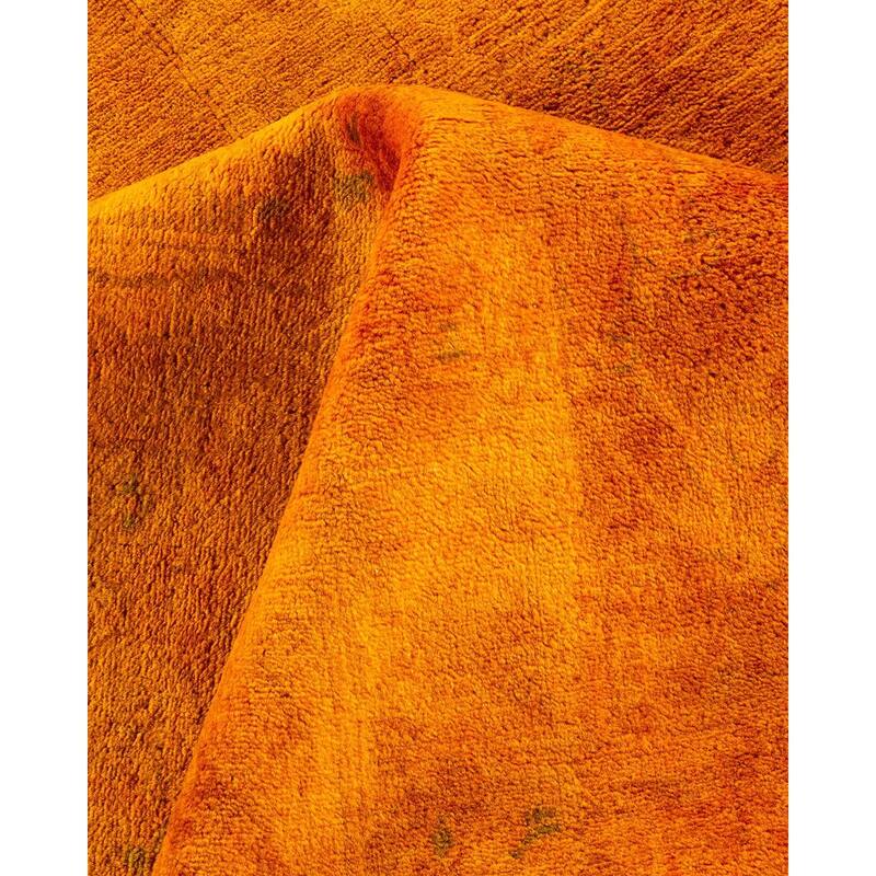 Overton Handknotted Wool Vintage Inspired Contemporary Overdyed Yellow Area Rug - 15' 9" x 12' 3"