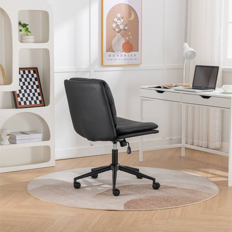 Exquisite Office Chair Visitor Chair with Casters, Black Upholstered Computer Chair Makeup Chair for Office Bedroom
