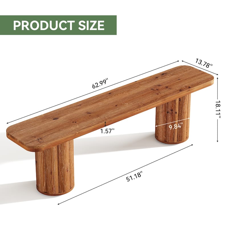 63" Solid Wood Bench, Extra Long Farmhouse Entryway Bench