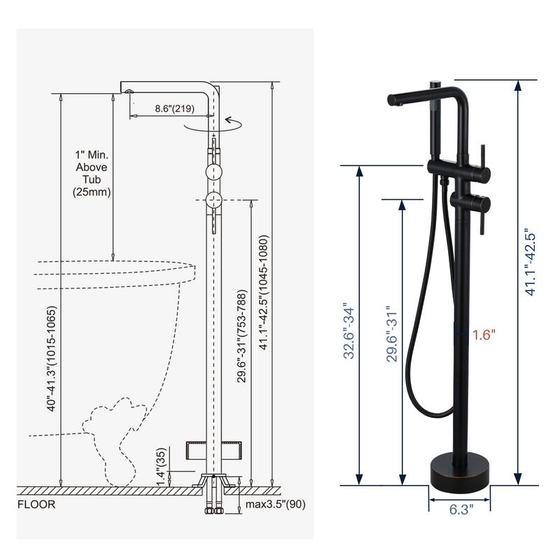WOWOW 2-Handle Freestanding Longer Spout Tub Faucet with Handshower