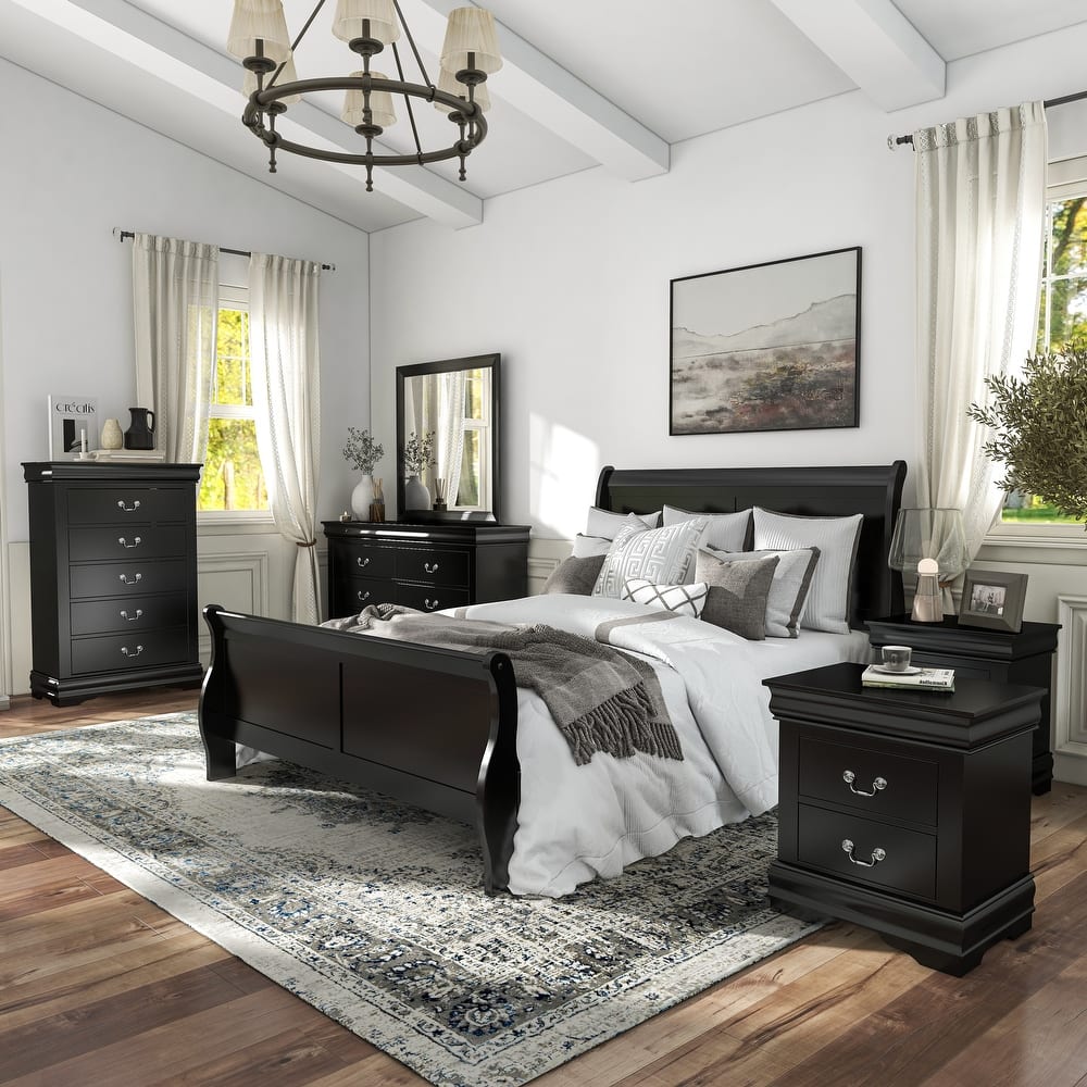 Furniture of America Devi Traditional Solid Wood 6-Piece Sleigh Bedroom Set