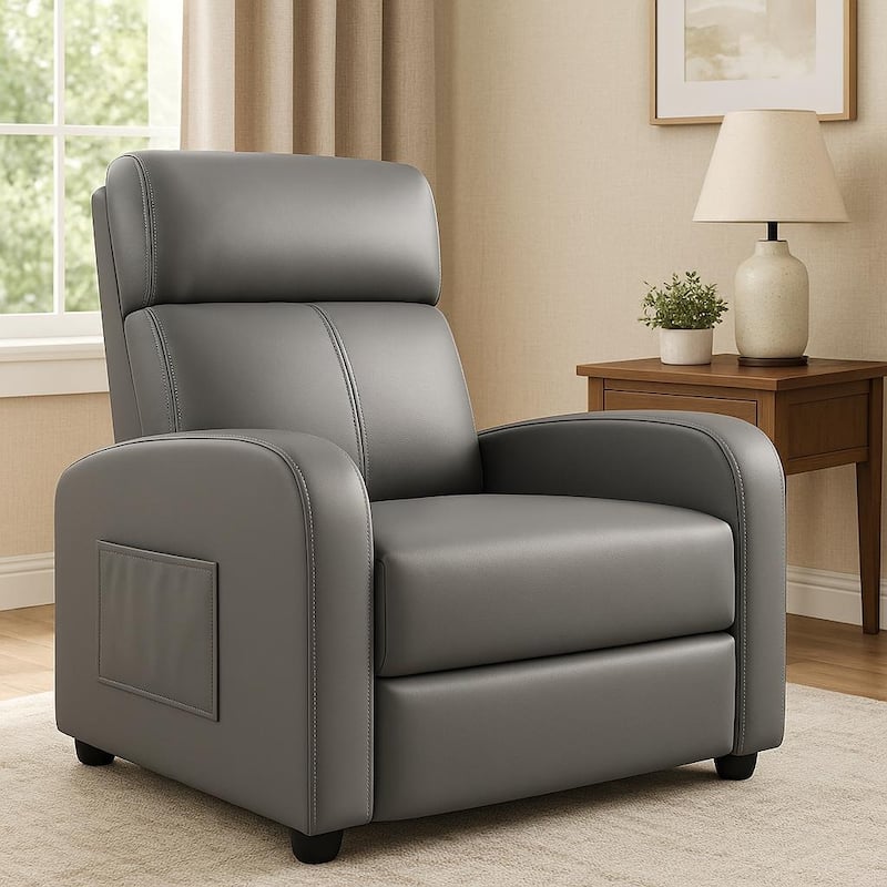 Recliner Chair for Adults, with Side Pocket, Tall Back - Grey