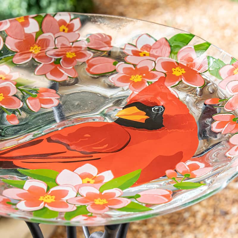 18" Decor and Embossed Glass Bird Bath, Cardinal