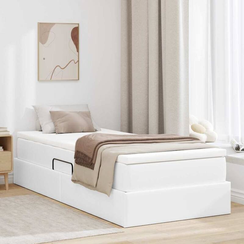 vidaXL Storage Bed with Mattress in Faux Leather - White (1)