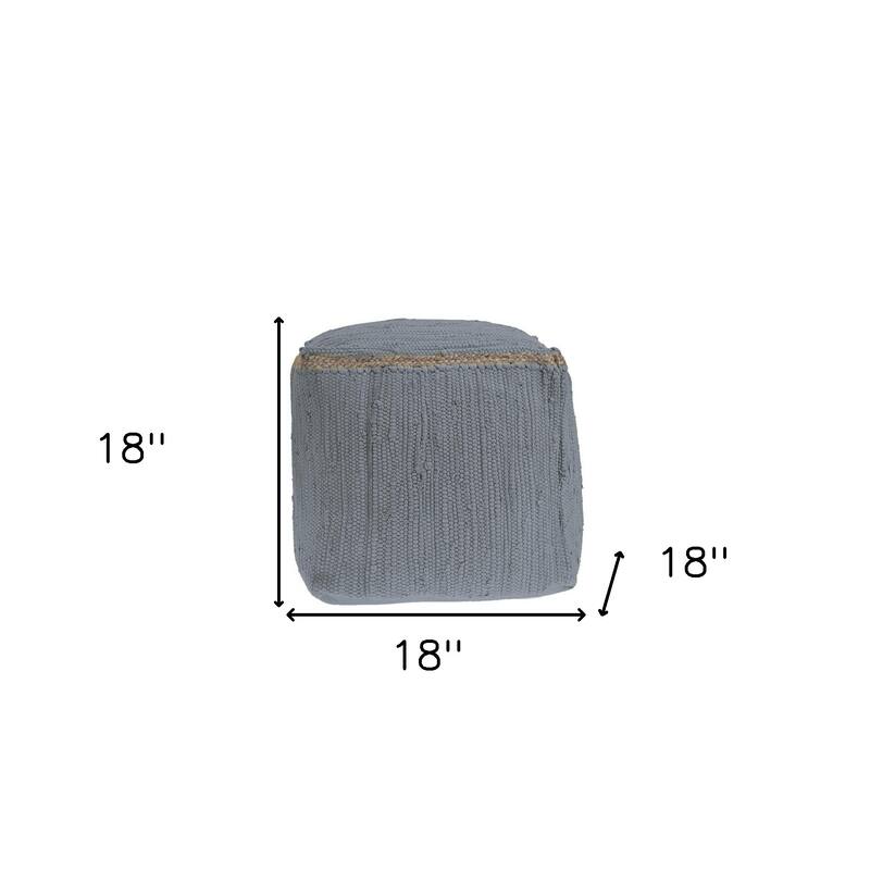 HomeRoots 18" Dark Gray And Natural Cotton And Jute Cube Pouf Ottoman