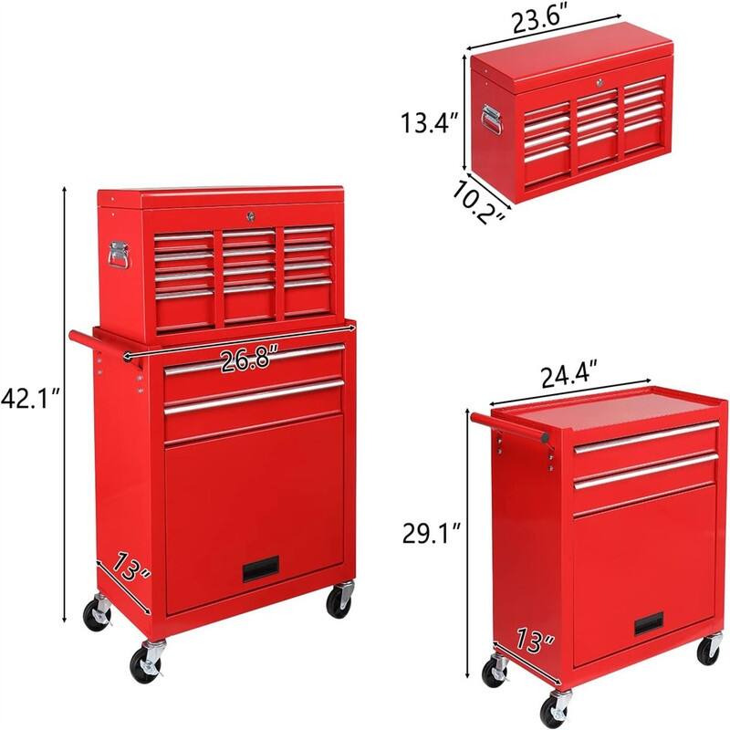 Rolling Tool Chest with Wheels Garage Storage Cabinet Tool Box - 13"D x 26.8"W x 42.1"H