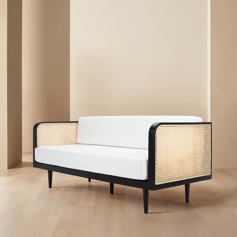 SAFAVIEH Couture Petroski French Cane Sofa - 75"W x 33"D x 31"H - Black/Natural