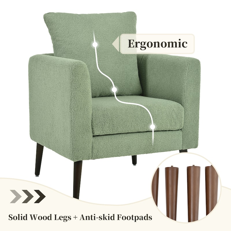 Upholstered Teddy Fabric Accent Chair, Arm Chairs with Pillow Mid Century Modern Living Room Lounge Chair, Single Sofa Chair
