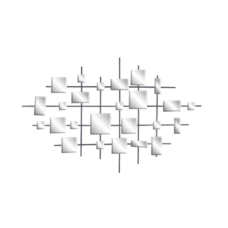 Metal Geometric Home Wall Decor with Square Mirrored Accents - Black - Roche River Decor - Black