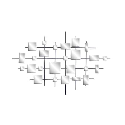 Metal Geometric Home Wall Decor with Square Mirrored Accents - Black - Roche River Decor