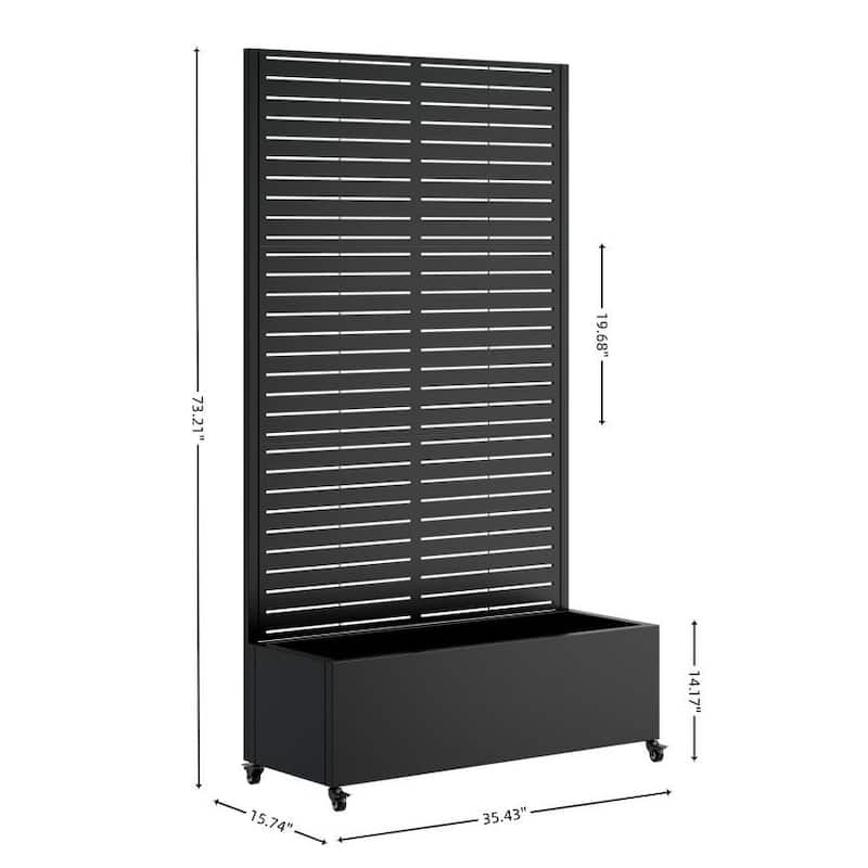 Anmytek Metal Planter Box with Trellis on Wheels Privacy Screen Vertical Garden Black Outdoor Indoor