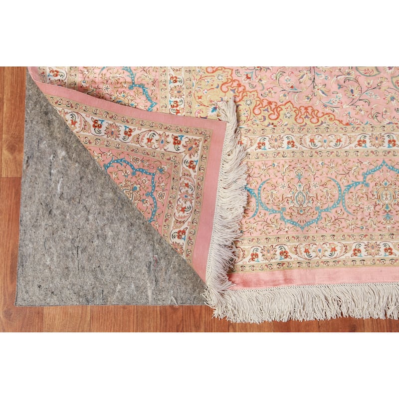100% Qum Signed Persian Area Rug Silk Carpet - 6'5" x 9'11"