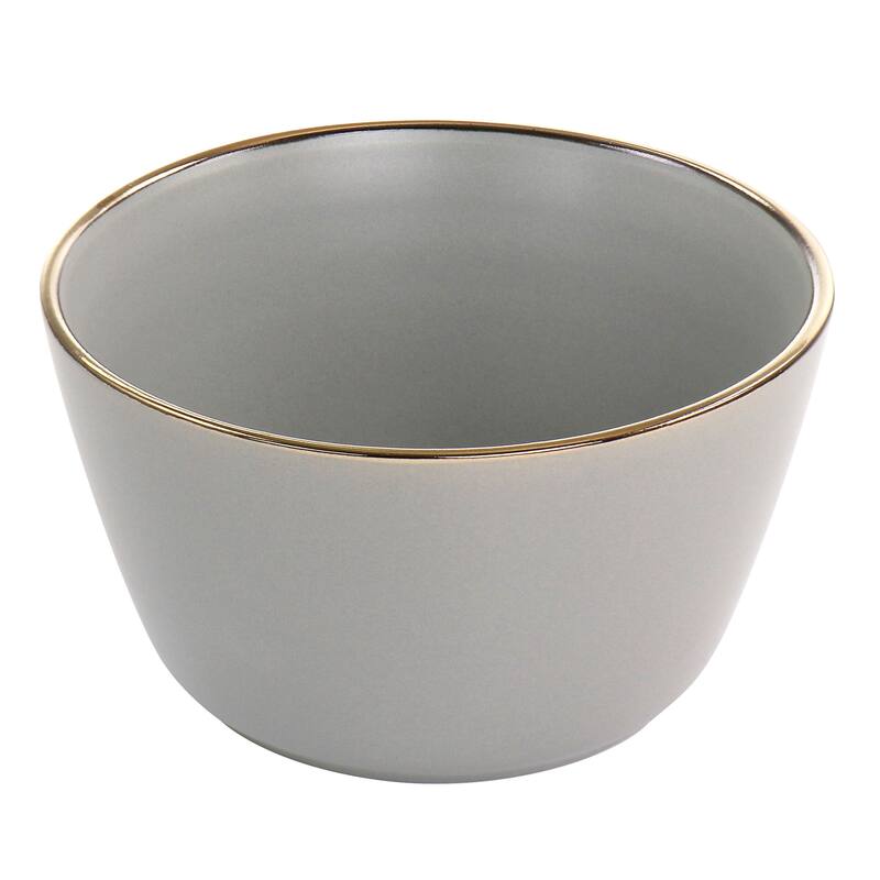 Elama Louis Stoneware Dinnerware Set in Matte Slate w/ Gold Rim - 16 Piece Set