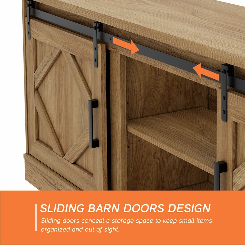 Farmhouse TV Stand Modern Sliding Barn Door Entertainment Center