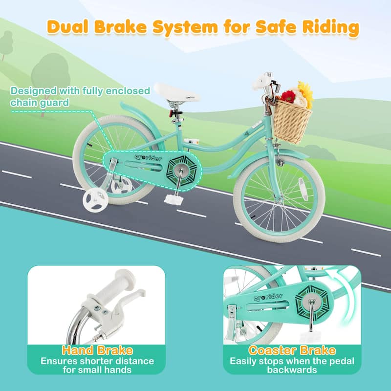 18" Kid's Bike w/ Training Wheels Adjustable Handlebar Seat Handbrake