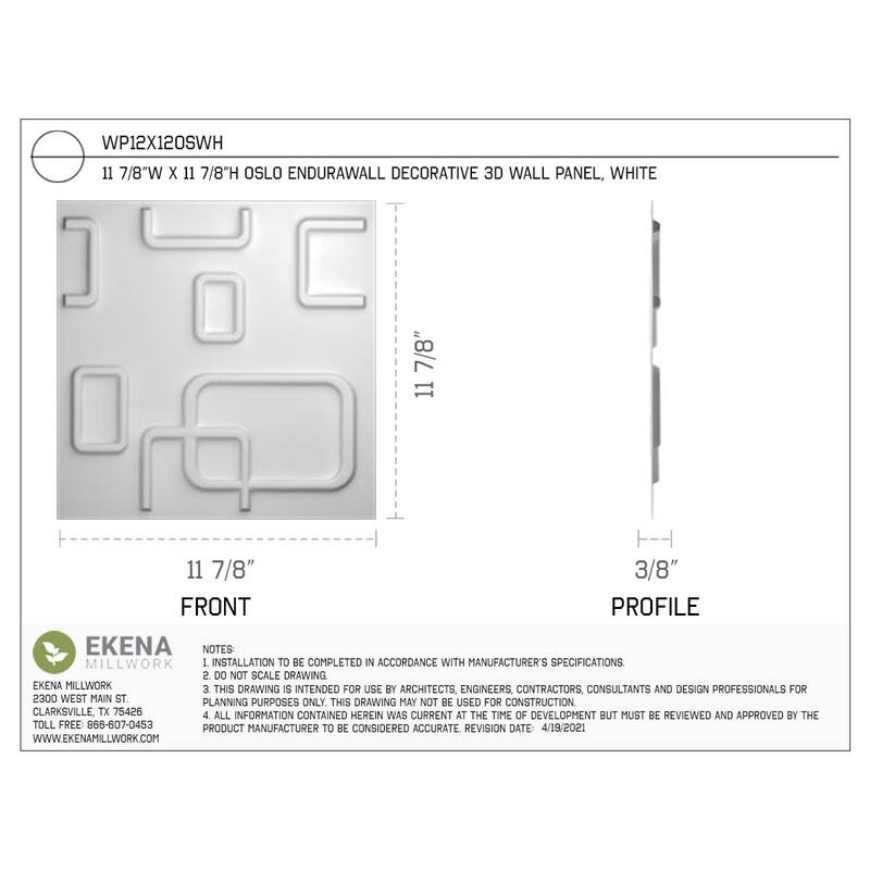11 7/8"W x 11 7/8"H Oslo EnduraWall Decorative 3D Wall Panel