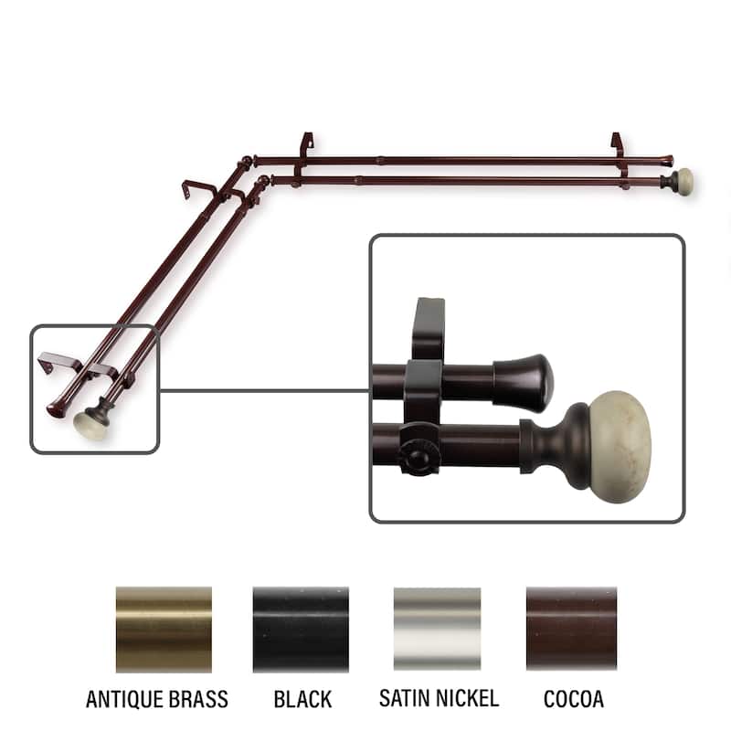 InStyleDesign Alf Corner Window Double Curtain Rod 13/16 inch dia. - 48 to 84 inches - Cocoa