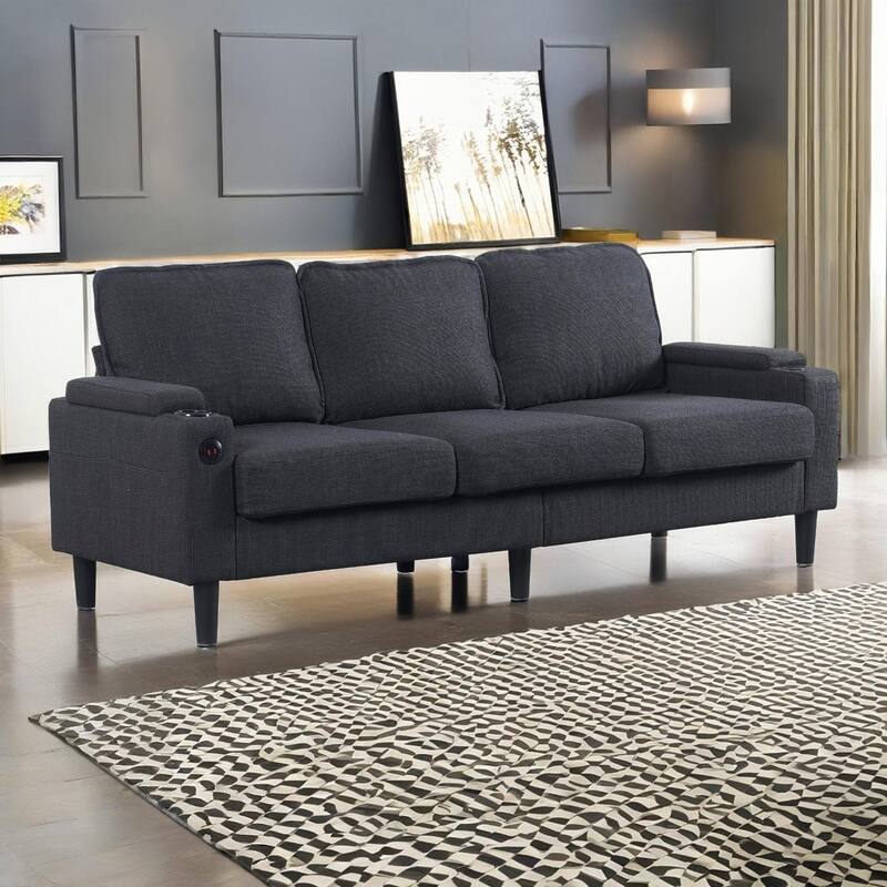 L Shaped Sectional Couches with Storage Ottoman, 3 Seater Upholstered Sofa with USB Port, Cup Holder Modern Sofas for Apartment