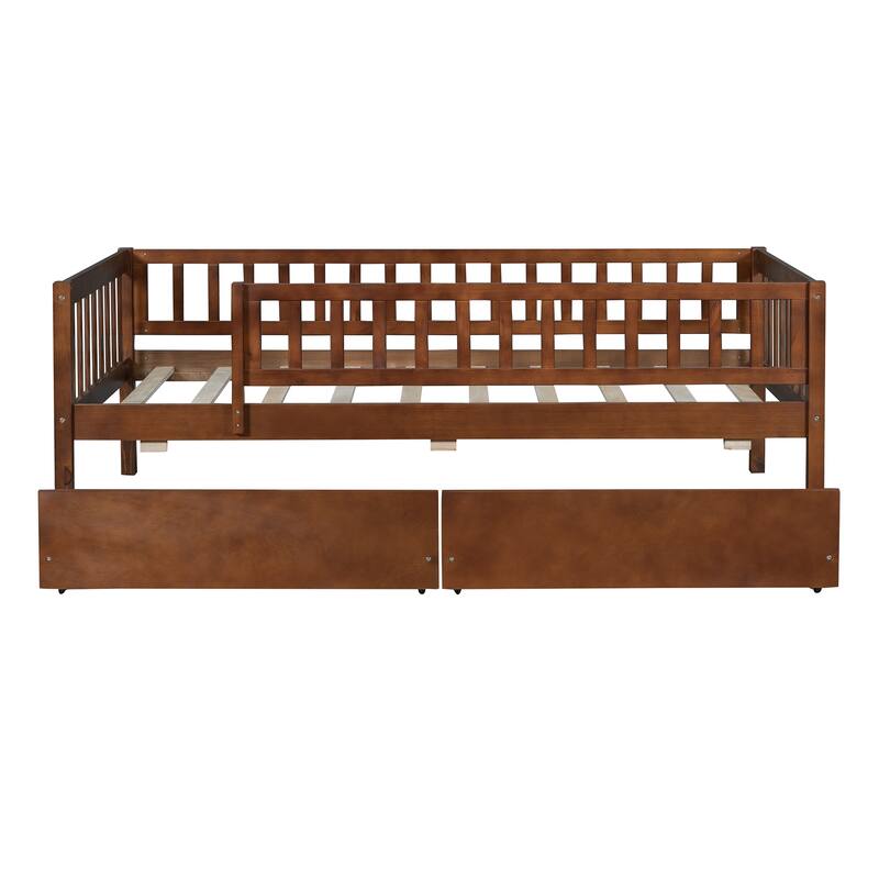 Twin Size Daybed Wood Bed Wood Platform Bed Frame No Box Spring Needed, 2 Extendable Wood Drawers with Trundle for Boys Girls