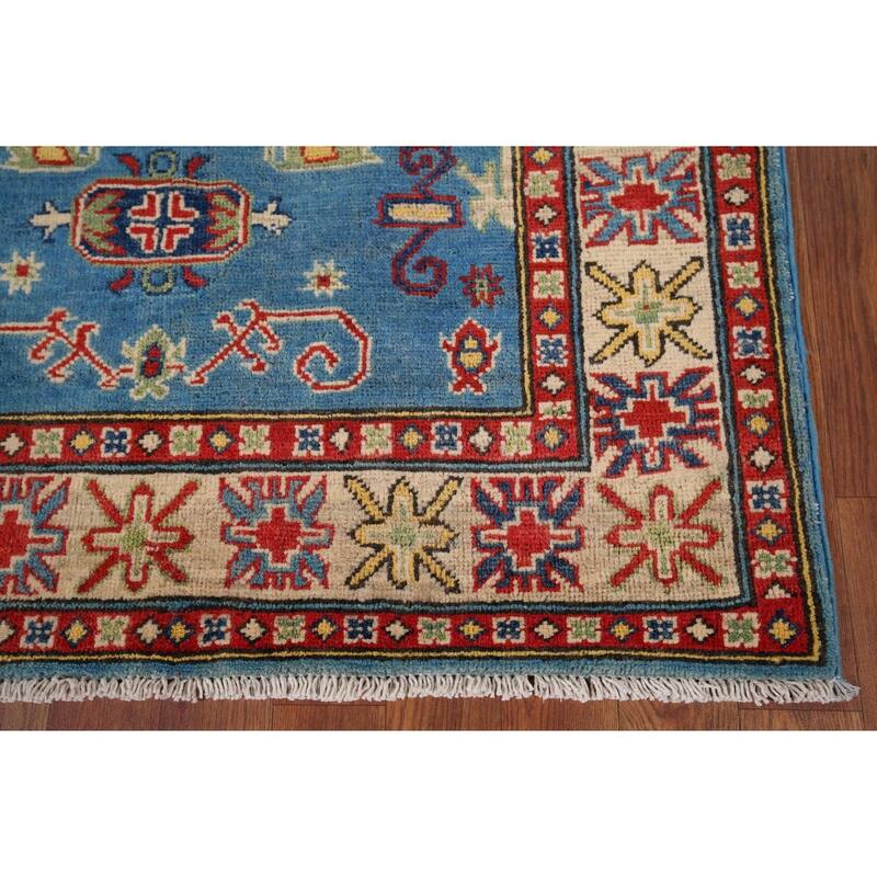 Blue Kazak Pakistan Accent Rug Hand-Knotted Wool Carpet - 3'5" x 4'10"