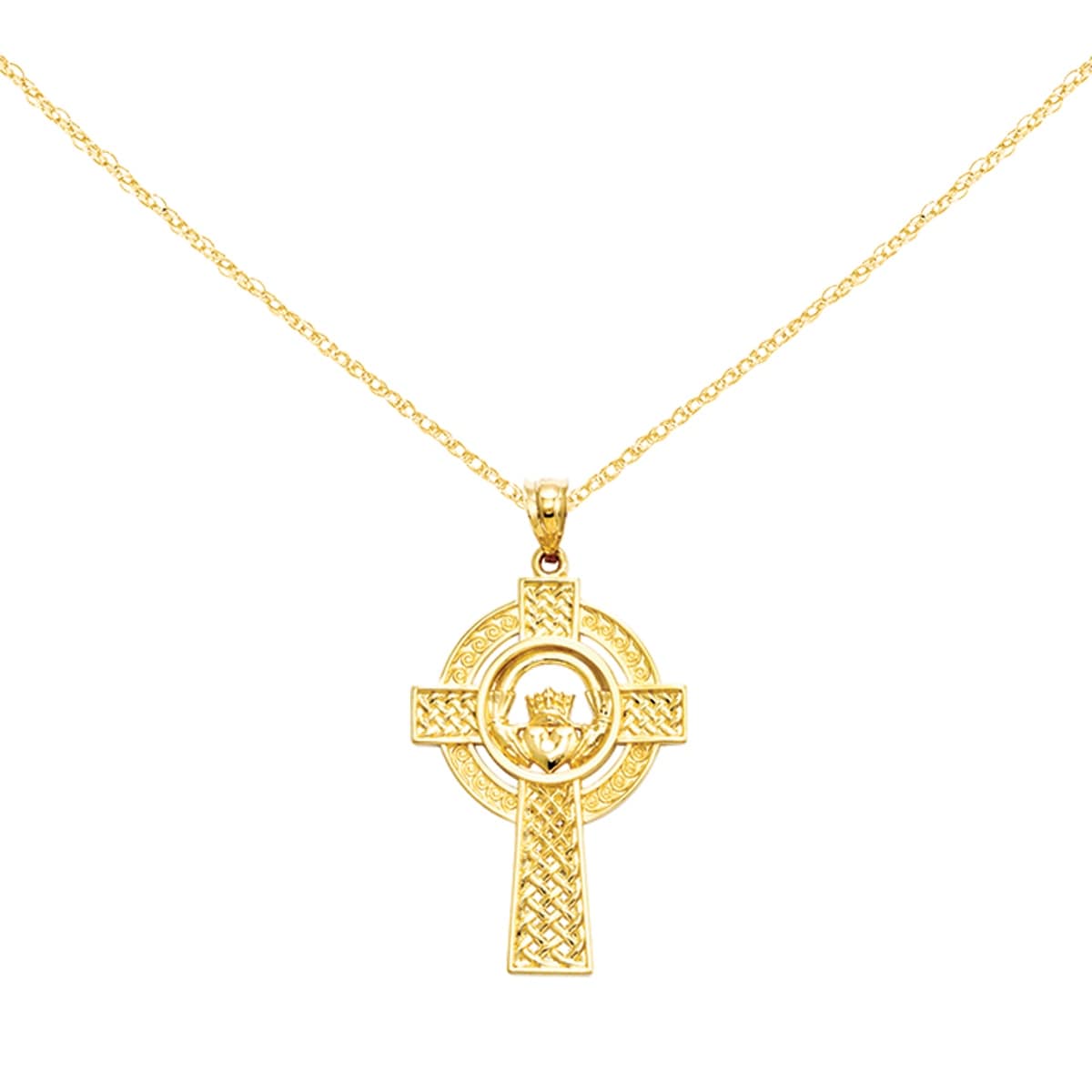 14K Yellow Gold Claddagh Cross Pendant Jewelry
