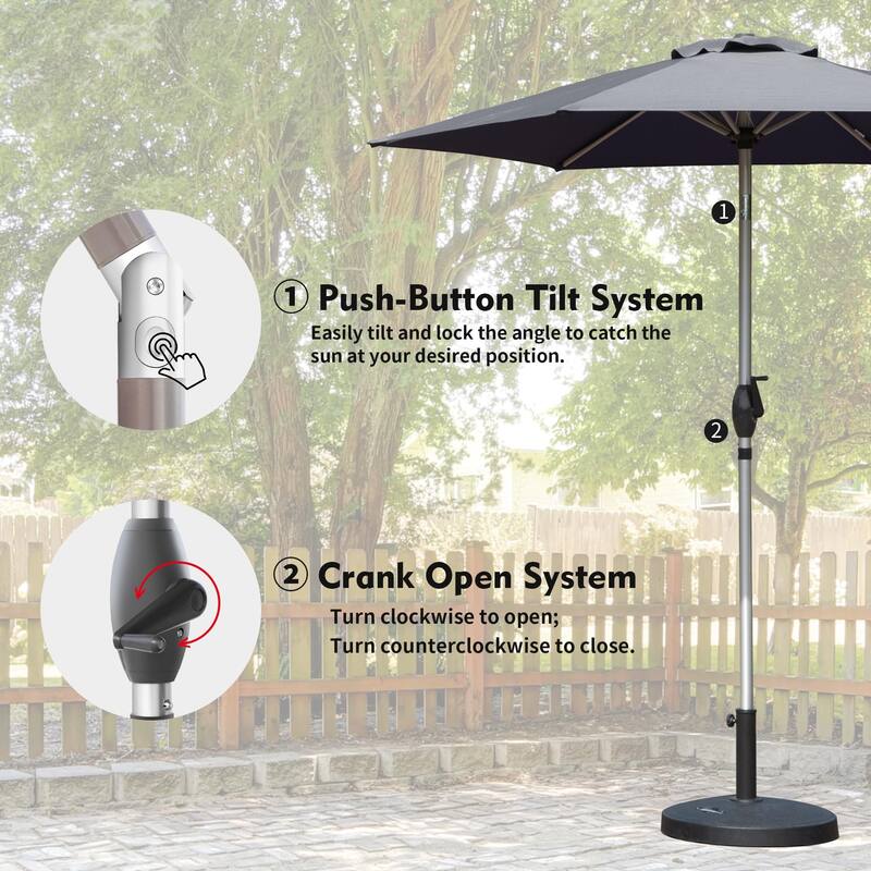 7.5FT Outdoor Patio Umbrella with Tilt and Crank, UV Protection, Waterproof, Gray