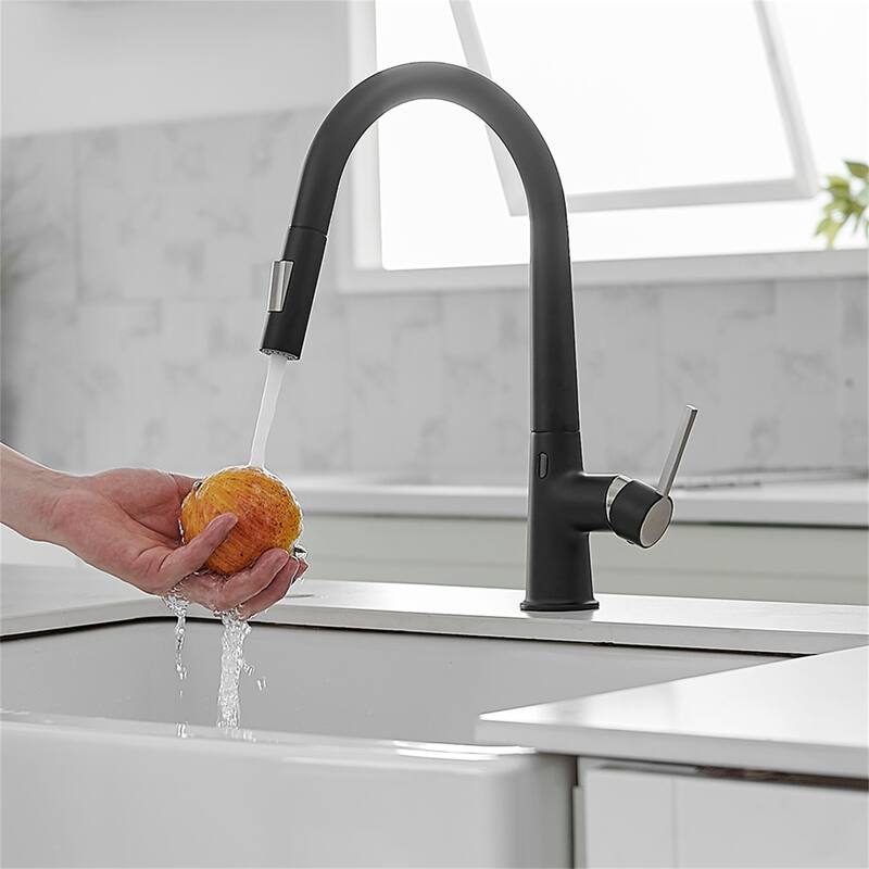 Touchless Kitchen Faucet With Pull Down Sprayer Single Handle Kitchen Sink Faucet One Hole Laundry Vanity Smart Hand-Free Taps - Matte Black