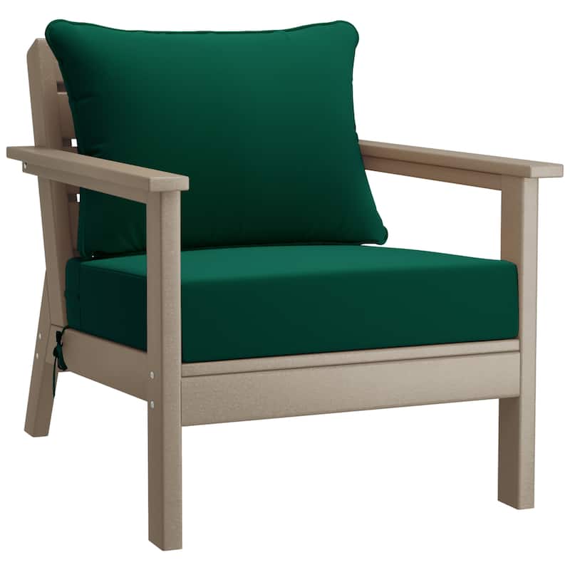 Birchwood All Weather HDPE Outdoor Patio Deep Seating Weathered Wood Club Chair With Cushions (1-Piece)