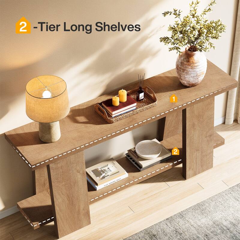 70.8 Inches Wooden Sofa Table, 2-Tier Console Table with Storage Shelf - 70.8" L x 11.81" W x 33.4" H