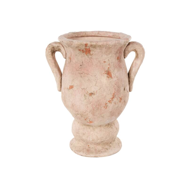 Ceramic Antique Style Distressed Decorative Vase with Handles - Cream or Pink - Roche River Decor - Pink