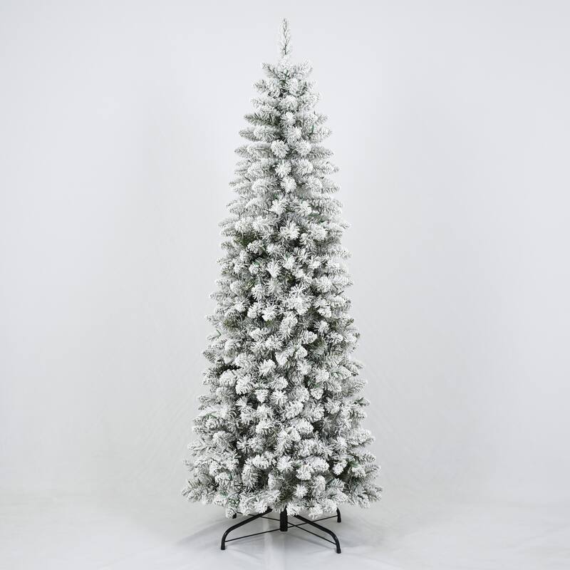Roomfitters 3 Piece Flocked Artificial Christmas Tree Set, Includes 4FT 5FT and 6FT Snow Trees, Green+White