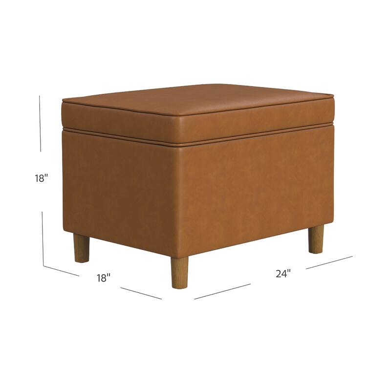 Fero Storage Ottoman, 24in Rectangular Hinged Lid, Brown Faux Leather