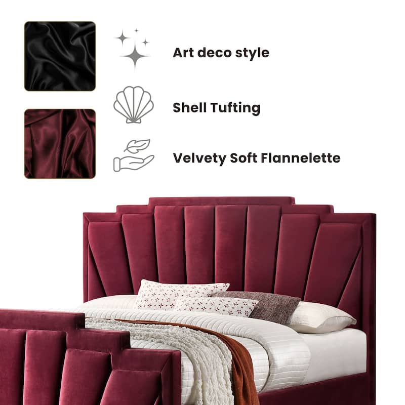 Glim Art Deco Velvet Upholstered Tufted Platform Bed by Furniture of America