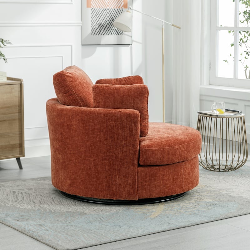 Swivel Accent Barrel Chair and Half Swivel Sofa With 3 Pillows 360 Degree Swivel Round Sofa