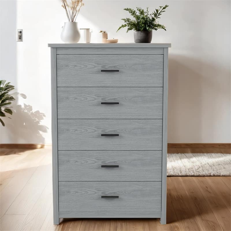 Country Style Wooden Dresser with 5 Drawers and Anti-Tipping