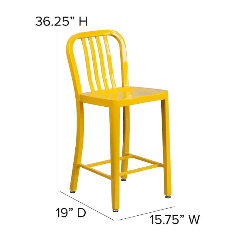 24'' High Metal Indoor-Outdoor Counter Height Stool with Vertical Slat Back