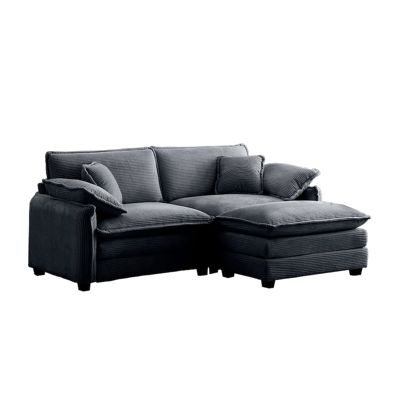 3-piece Corduroy Upholstered L-Shaped Modular Sectional Sofa with Removable Ottoman, 4 Pillows, and Free Combination