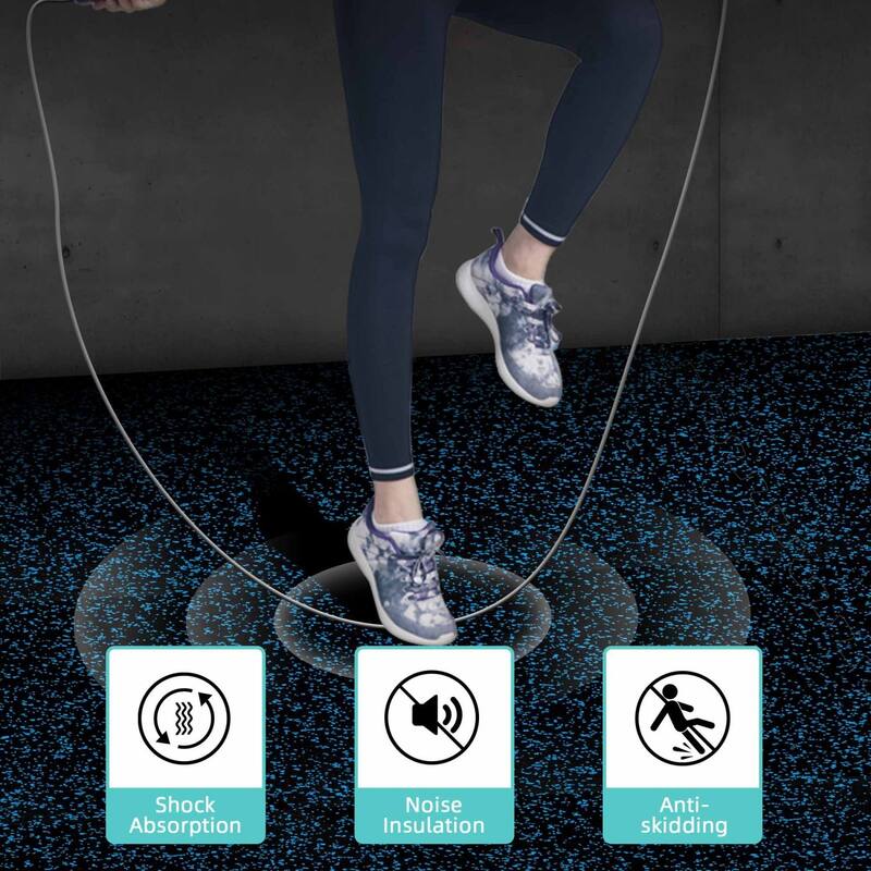 Black & Blue 24 in. x 24 in. x 0.5 in. Rubber&EVA Gym Flooring Tiles, Interlocking Anti-Fatigue Exercise Tile Mat